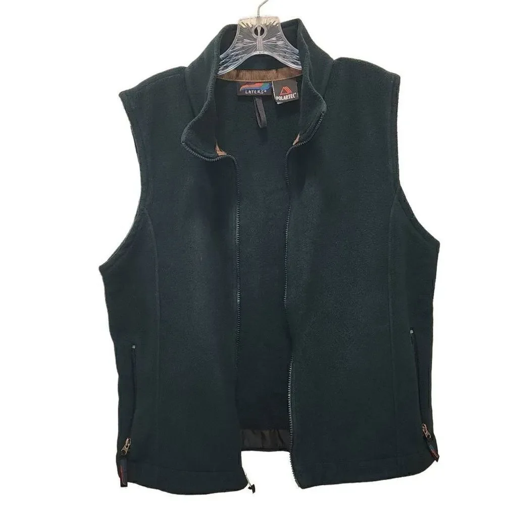 Layers Men's Black Polartec Sleeveless‎ Stand-Up Collar Full Zip Fleece Vest XL